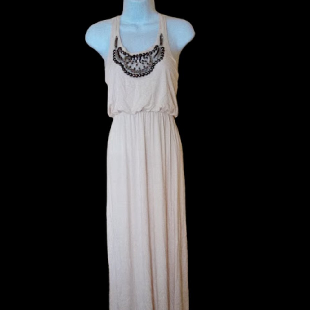LUSH Ivory Beaded Maxi Dress Gown Size Small